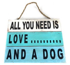 All You Need is Love... And A Dog Beach Sign on Wood Planks 12" X 9.5"  nik321