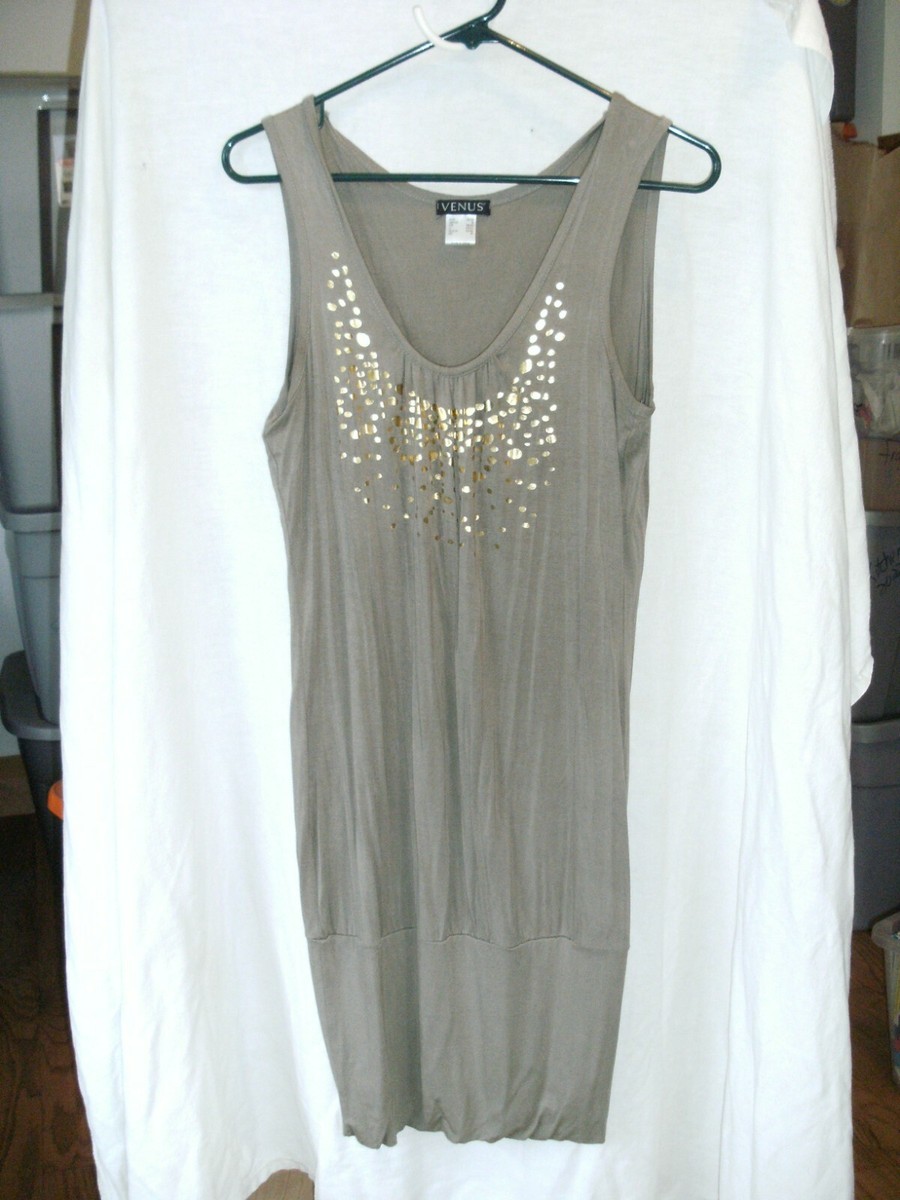 Evening Dress VENUS Dove Grey Stretch Tunic Mini Banded Bottom Dress Size S