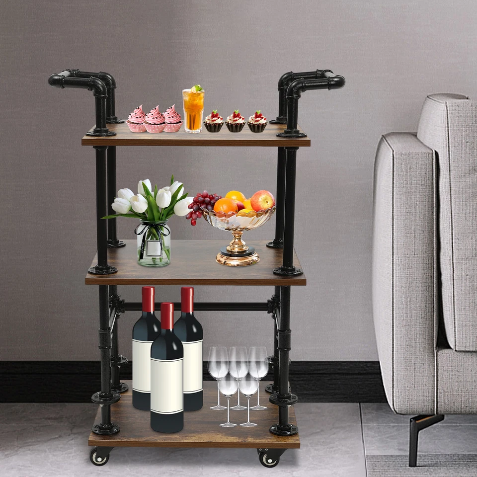 Bar Rolling Dining Car Trolley Cart Serving Cart Folding Home Cart Storage Glass - Image 3 of 4