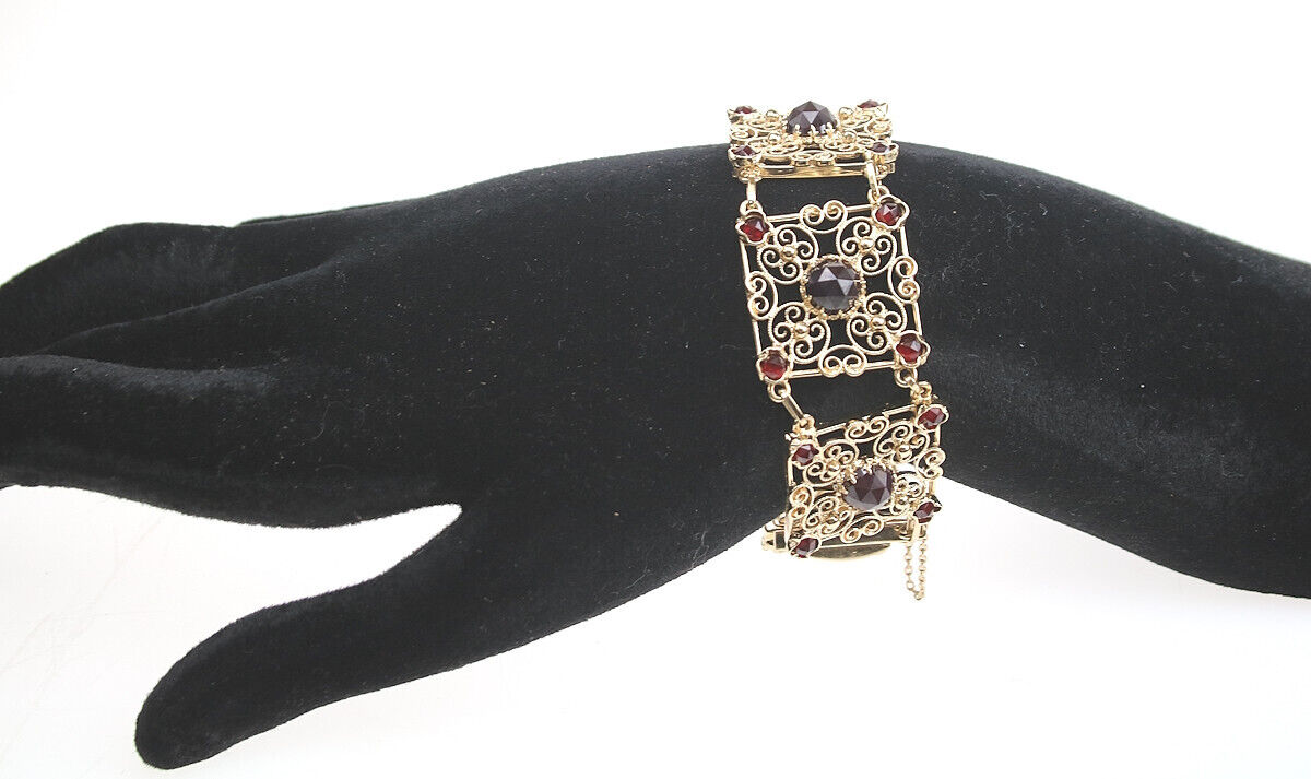 Bracelet 585/000 Yellow Gold, with Garnet, in bea… - image 2