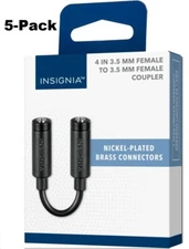 NEW 5-Pack Insignia Female to Female 4 Inch 3.5mm Extension Cable Coupler 1/8"