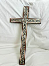 X-Large Egyptian Handmade Inlaid Abalone Wooden Wall Hang Cross 19.75"X 11" (3)