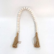 Wood Bead Garland with Tassels, White washed, Rustic Country Bead Decor