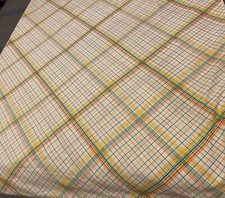 Vtg Tastemaker 50/50 Full Flat Sheet Green Yellow Orange Plaid Grid Bedscape