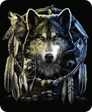 60x80" Mandala Wolf Dream Catcher Wolves Mink Faux Fur Twin Size Throw Blanket