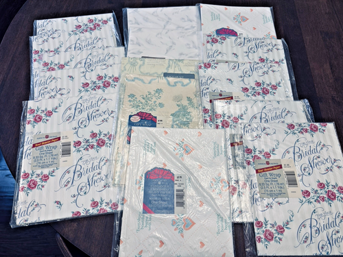 16 Vtg American Greetings Gift Wrapping Paper Bridal Wedding Shower NOS