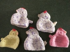 Lot of 5 Vintage Hand Crochet Chick Easter Egg Covers-Yellow Pink Purple White