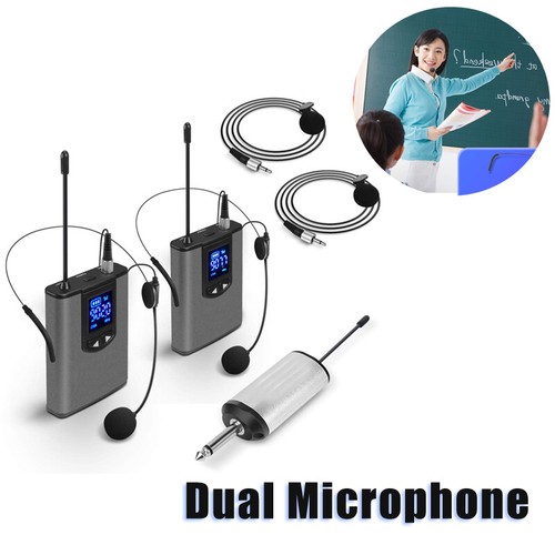 UHF Wireless System with Dual Headset Mic/Lavalier Lapel Mic 96DB LCD Display