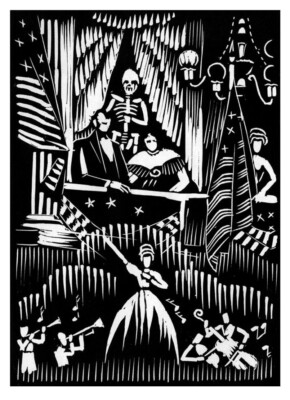 At the Theatre Charles Turzak Woodcut Print Lincoln Americana WPA Style Art