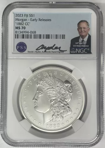 2023 Fiji 1882-CC Morgan Dollar NGC MS 70 Early Releases David Ryder Signed