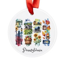 Pennsylvania-Themed Round Acrylic Ornament - Personalized Gift - Holiday Decor