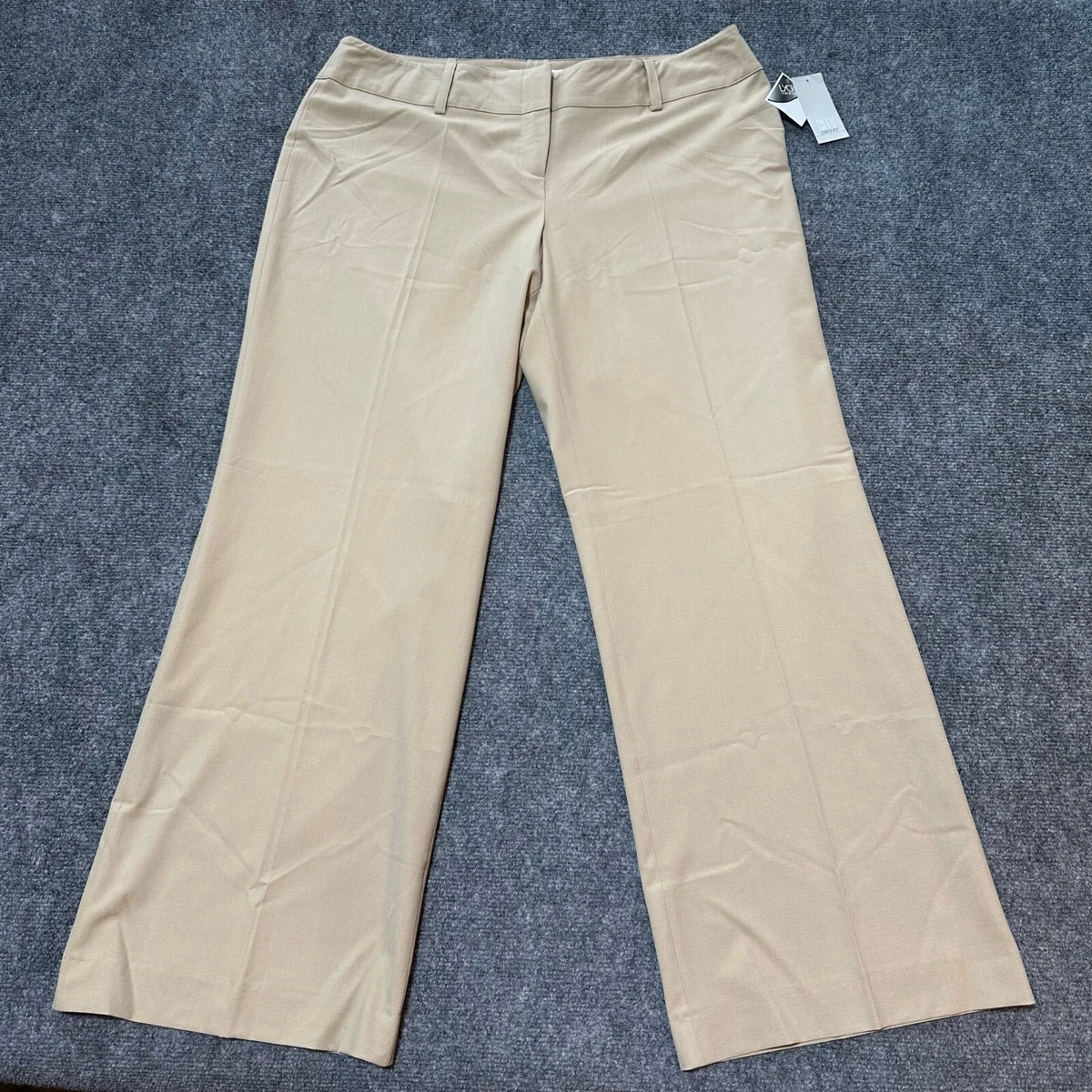 NEW DKNY Pants Womens 16 Tan Polyester Blend French Fly Closure City Casual