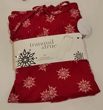 Tranquil & True Pajama Pants Medium Women's Tapered Pant Red With Snowflakes