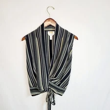 TALBOTS Women’s Summer Size 4 Stripe Color Pure Silk Sleeveless Top W/Waist Knot