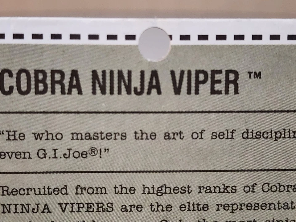 Tarjeta de archivo de colección GI Joe Cobra Ninja Viper v1 Mail Away sin cortar 1992 Hasbro Foto 3 de 4