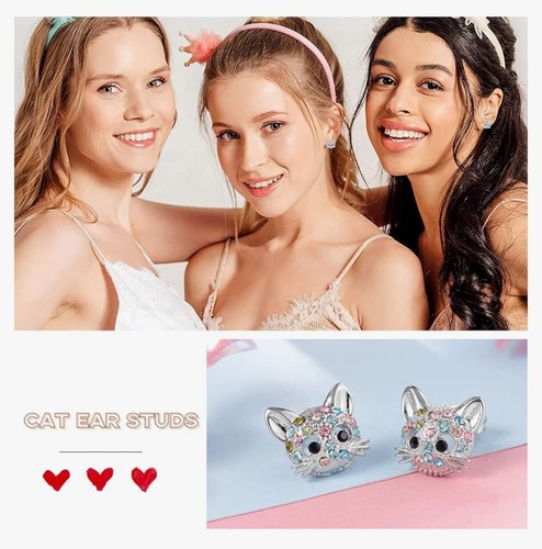 Coloured Rhinestone Cat Pendant Necklace & Bracelet Set. Silverplated. Boxed. - Picture 8 of 24