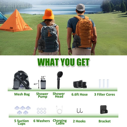 Ducha de camping portátil 6000 mAh recargable 4 modos de pulverización bomba viajes al aire libre - Imagen 9 de 11