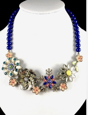 LIA SOPHIA SILVER-TONE BLUE BEAD NECKLACE FLOWER