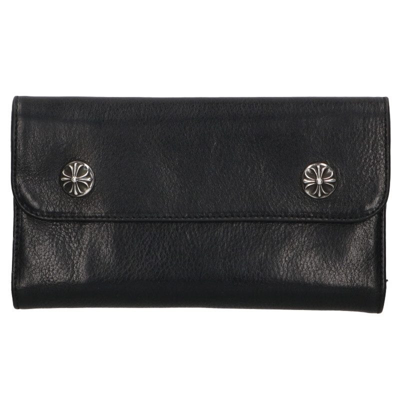 Chrome Hearts Wave Cross Ball Button Leather Wallet Black Chrome Hearts Wave Cross Ball Button Leather Wallet Black