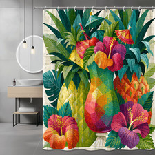 Tropical Hibiscus Pineapple Shower Curtain Floral Print