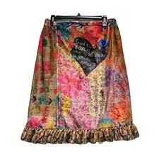 Natural Life Floral Patchwork Print S/M Ruffle Hem Towel Wrap Bohemian