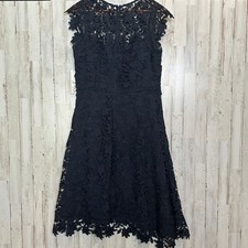 NWT Eliza J Lace Guipure Lace Asymmetrical Dress Size 12 Navy Short Sleeve $188