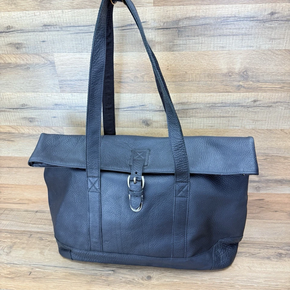 Bolso de Mano Grande LL Bean Cuero Guijarro Negro Transporte Barco de Compras y Bolso de Mano Foto 4 de 4