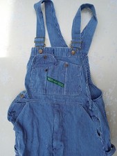 Vtg Key Imperial Work Farm Trucker Bib Overalls Mens 34x34 Blue Railroad Stripe