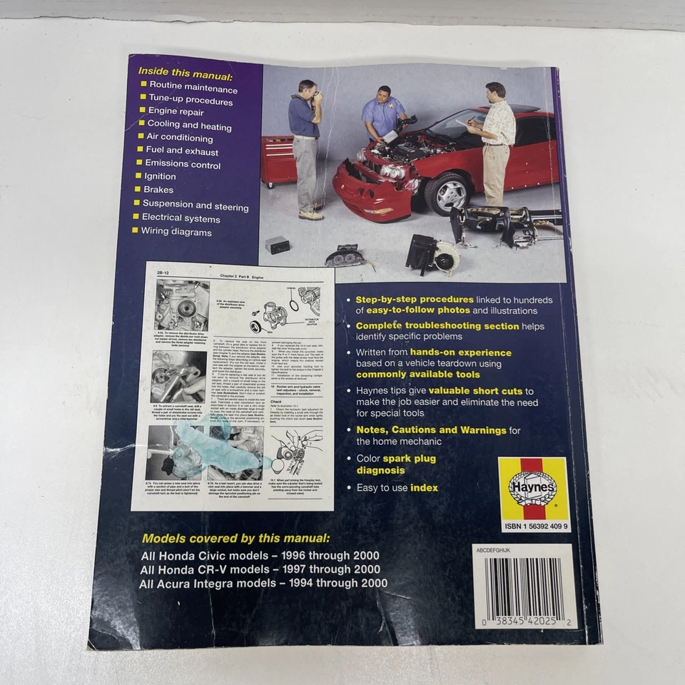 Honda Civic 96-00 CR-V 97-01 Acura Integra 94-00 Haynes manual de reparación automática 42025 Foto 2 de 4