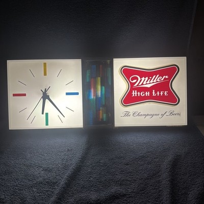 RARE 1960 S MILLER HIGH LIFE BEER DISCO LIGHT UP CLOCK 25  X 10 