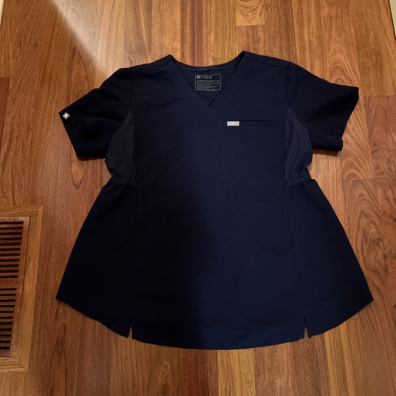 FIGS Women's One-Pocket, Paneled Technical Collections Scrub Top Navy Blue XL