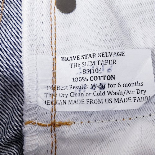 NEW BRAVE STAR Selvage THE SLIM TAPER Button Fly JEANS 14 oz. Men's 28 *Flaw* - Picture 6 of 16