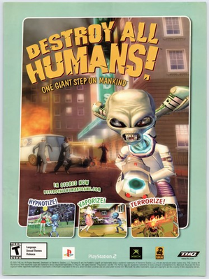 #ad Destroy All Humans PS2 Xbox Vintage Original Ad Video Game Promo Art 2005 $14.99