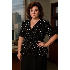 Jyll Shift Dress Polka Dot Black Womens Elastic Waist Vintage Large Peplum