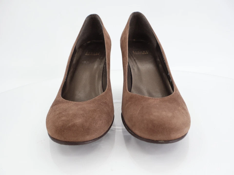 Zapatos de salón Stuart Weitzman para mujer 8 cuero marrón punta redonda gamuza topo carrera Foto 2 de 4