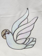 Stained Glass Dove White Pearlescent Sun Catcher Bird Handmade 8.5 Inches Tall 