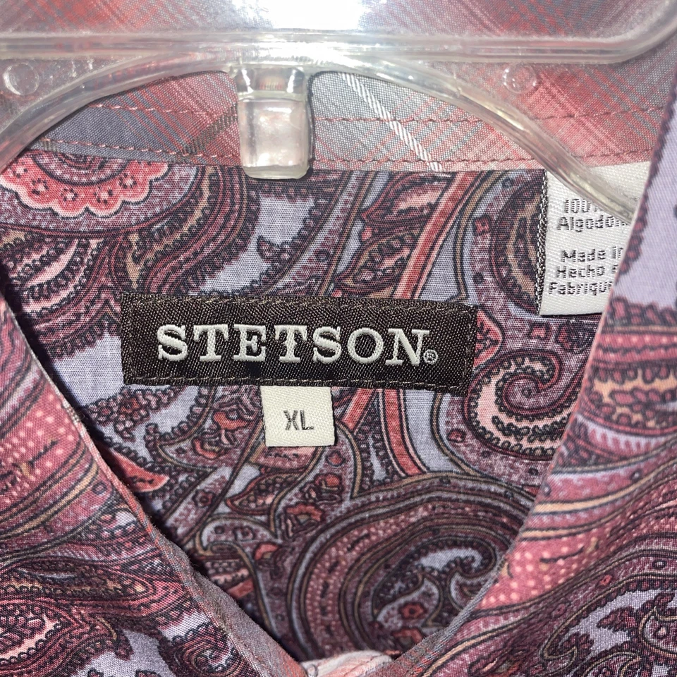 Stetson Men’s Western Shirt Size XL Red Paisley Pearl Snap Cowboy Rodeo  - Image 2 of 4