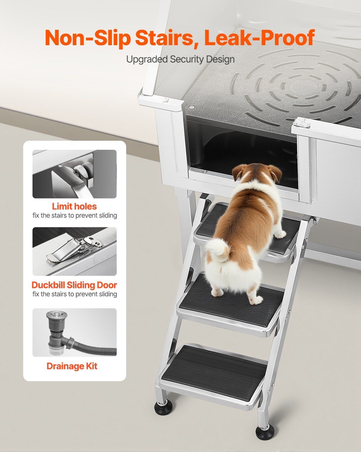 38" Stainless Steel Pet Cat Dog Grooming Bath Tub w/ Stairs & Faucet 330 lbs