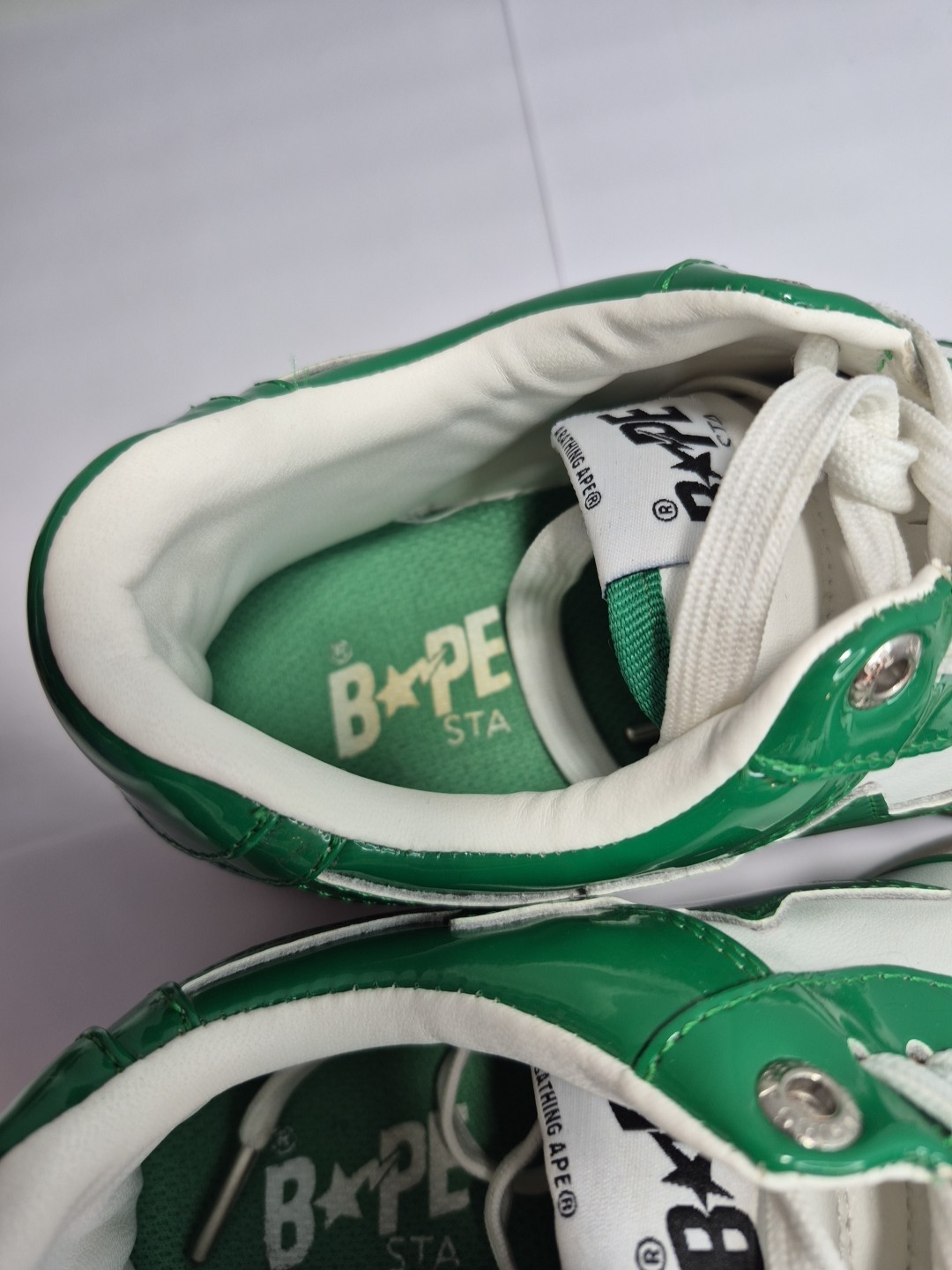 Bathing Ape Bape StaPatent Leather Green White US Mens Sz 6 Bapesta Green  - thumbnail 10
