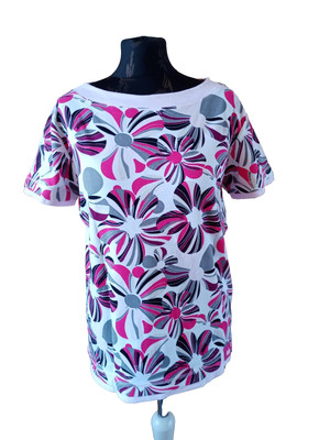 CECIL, T-Shirt, weiß-rosa-grau-pink, Gr. XL, Kurzarm, Blumenmuster, Baumwolle