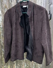 Chico's Brown Embroidered Jacket Blazer Open Front Lined Long Sleeve Size L