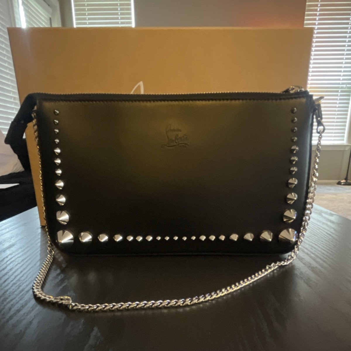 Christian Louboutin Black Studded Chain Strap Shoulder Bag for