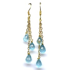 Edelstein 5 x 8 Mm. Himmelblau Topas Lange Ohrringe 925 Sterlingsilber 18K Gold