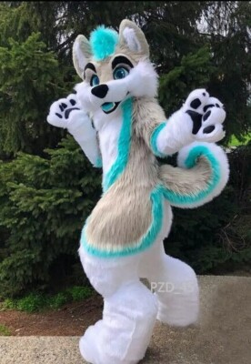 Long Fur Husky Dog Fox Mascot Costume Fursuit Halloween Suit Cosplay #