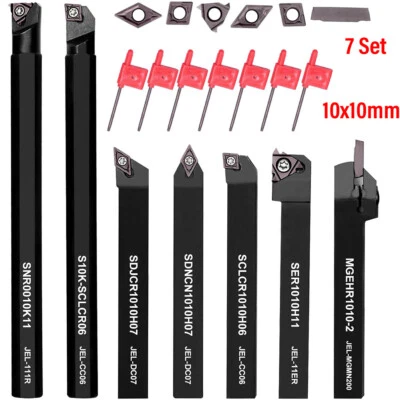 7 set 10mm Shank Lathe Turning Tool Holder Boring Bar + 7x Carbide Insert Blade