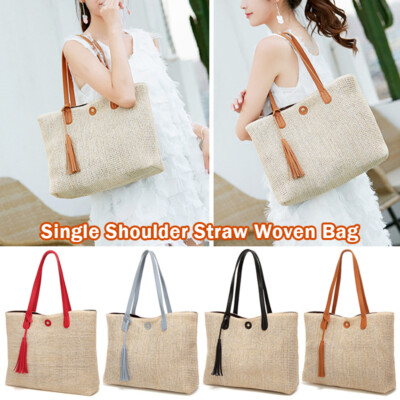Women Boho Woven Handbag Summer Beach Tote Straw Shoulder Bag Rattan Bag  UK