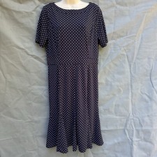Talbots Size 10 Blue White Polkadot Retro Short Sleeve Flowy Stretchy Dress
