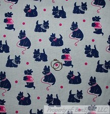 BonEful Fabric FQ Cotton Quilt Gray Pink Scottie Dog Small Puppy Dot Westie Girl