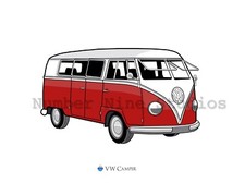 VW Camper Split Screen Artwork in Red Print 7'x5' signed, limited to 2 prints