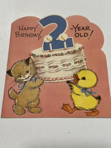 Vintage Greeting Card Birthday Rust Craft Birthday 2nd Cat Duck G3